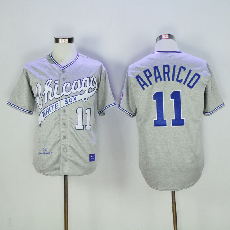 Men Chicago White Sox #11 Aparicio Grey Throwback 1969 MLB Jerseys